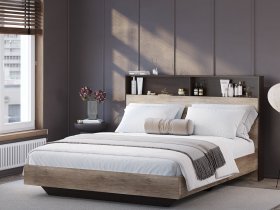 Кровать двуспальная 1,6м КР-16 Энигма (венге/дуб каньон) в Коченёво - kochenyovo.mebel-nsk.ru | фото