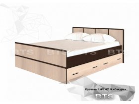 Кровать двуспальная с ящиками 1,4м Сакура (BTS) в Коченёво - kochenyovo.mebel-nsk.ru | фото
