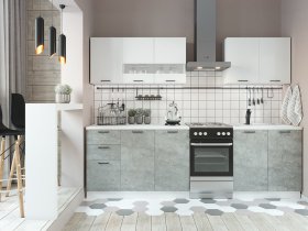 Кухонный гарнитур Дуся 2,0 м (белый глянец/цемент) в Коченёво - kochenyovo.mebel-nsk.ru | фото