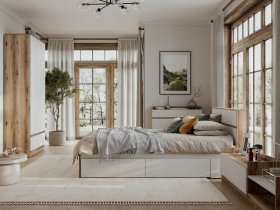 Модульная спальня Брауни (дуб делано/белый) в Коченёво - kochenyovo.mebel-nsk.ru | фото