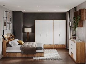 Модульная спальня Ивис (дуб крафт золотой/белый) в Коченёво - kochenyovo.mebel-nsk.ru | фото