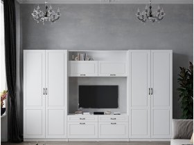 Модульная стенка Апполия (белый/белый дуб) в Коченёво - kochenyovo.mebel-nsk.ru | фото