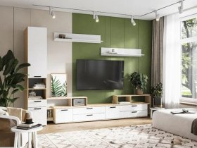 Модульная стенка Санса (дуб сонома/белый) в Коченёво - kochenyovo.mebel-nsk.ru | фото