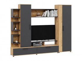 Стенка «Дакота» (дуб крафт золотой/антрацит) в Коченёво - kochenyovo.mebel-nsk.ru | фото