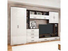 Стенка Коста МДФ (дуб венге/белый глянец) в Коченёво - kochenyovo.mebel-nsk.ru | фото