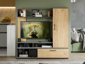Стенка «Сиена» (графит серый/дуб крафт золотой) в Коченёво - kochenyovo.mebel-nsk.ru | фото